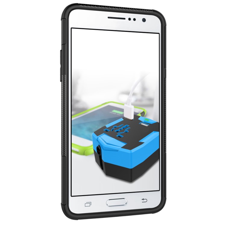 Tyre Pattern PC + TPU Hybrid Case for Samsung Galaxy J2 Prime with Kickstand - Black-5