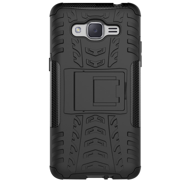 Tyre Pattern PC + TPU Hybrid Case for Samsung Galaxy J2 Prime with Kickstand - Black-6