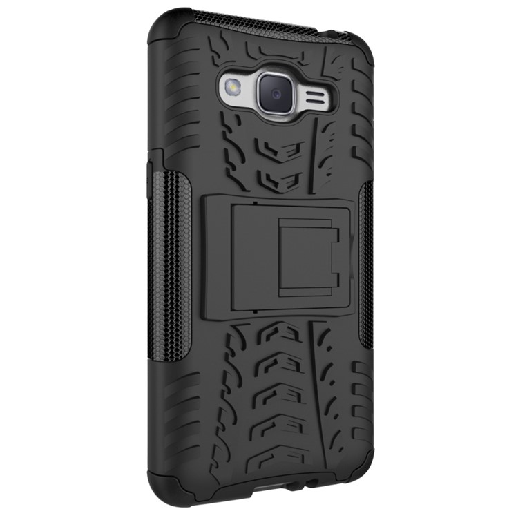 Tyre Pattern PC + TPU Hybrid Case for Samsung Galaxy J2 Prime with Kickstand - Black-7