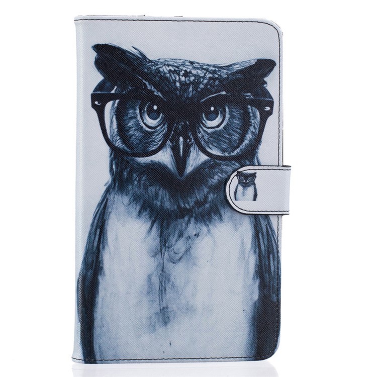 Patterned Flip Stand Leather Wallet Case for Samsung Galaxy Tab E 8.0 T375 T377 T377 - Cool Owl-1