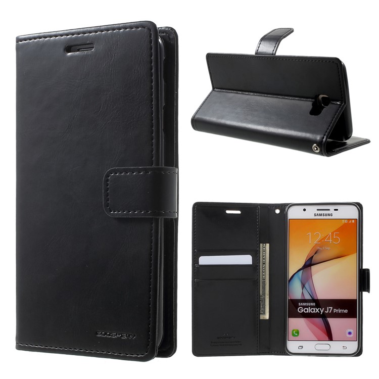 MERCURY GOOSPERY Blue Moon Leather Wallet Case for Samsung Galaxy J7 Prime/On7 2016 - Black-1