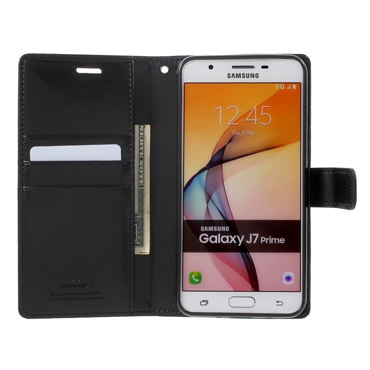 MERCURY GOOSPERY Blue Moon Leather Wallet Case for Samsung Galaxy J7 Prime/On7 2016 - Black-5
