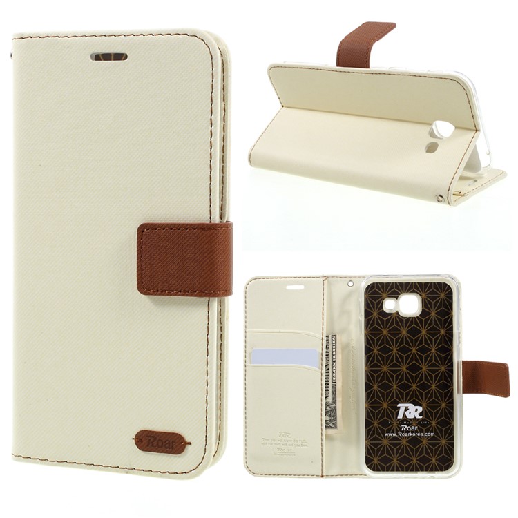 ROAR KOREA Twill Grain Leather Wallet Cover for Samsung Galaxy A8 (2016) - White-1
