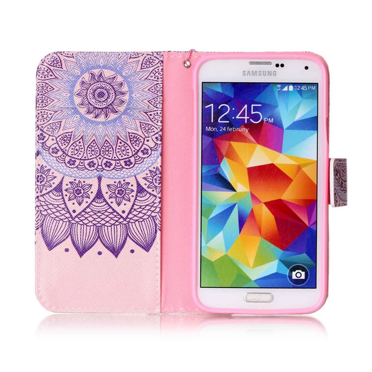 Patterned Leather Wallet Case for Samsung Galaxy S5 G900 with Strap - Bohemian Pattern-3