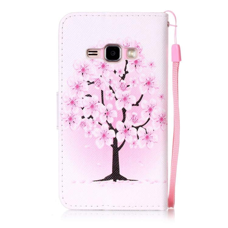 Patterned Leather Wallet Case with Strap for Samsung Galaxy J1 (2016) J120 - Pretty Plum Flower-2