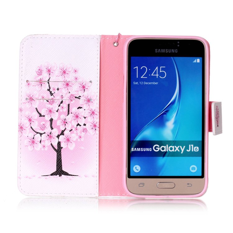 Patterned Leather Wallet Case with Strap for Samsung Galaxy J1 (2016) J120 - Pretty Plum Flower-3