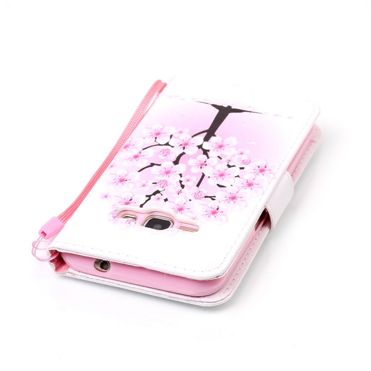 Patterned Leather Wallet Case with Strap for Samsung Galaxy J1 (2016) J120 - Pretty Plum Flower-6