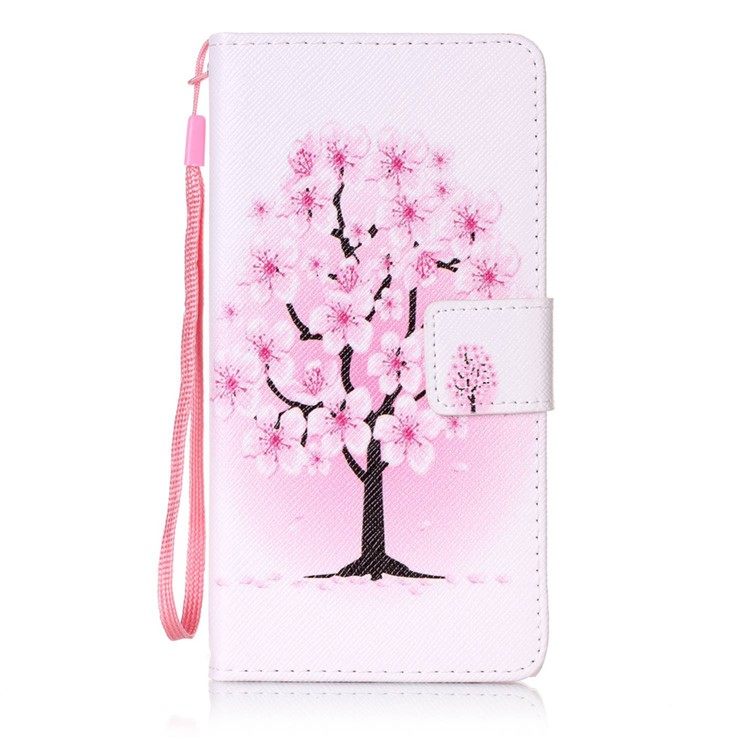 Patterned Wallet Leather Stand Case with Lanyard for Samsung Galaxy J5 (2016) SM-J510 - Plum Blossom-1