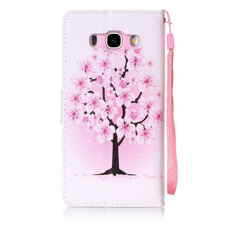 Patterned Wallet Leather Stand Case with Lanyard for Samsung Galaxy J5 (2016) SM-J510 - Plum Blossom-2