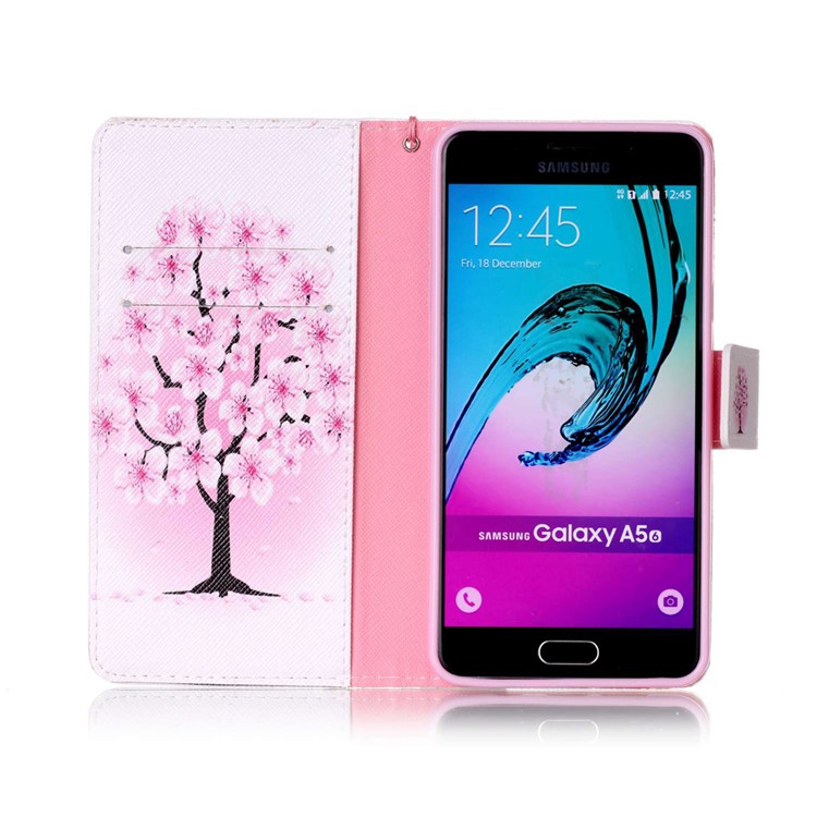 Patterned Wallet Leather Case with Lanyard for Samsung Galaxy A5 SM-A510F (2016) - Plum Blossom-3