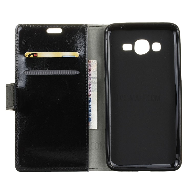 Crazy Horse Leather Phone Case Wallet for Samsung Galaxy J2 Prime - Black-3