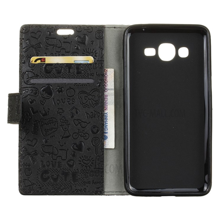 Cartoon Graffiti Leather Stand Wallet Phone Case for Samsung Galaxy J2 Prime - Black-3