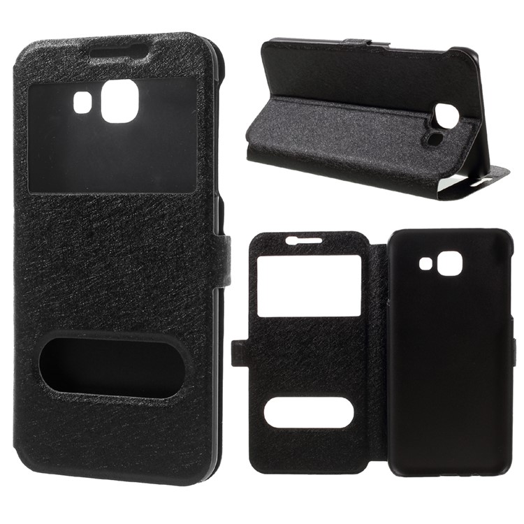 Silk Texture Dual View Window Leather Case for Samsung Galaxy A8 (2016) - Black-1