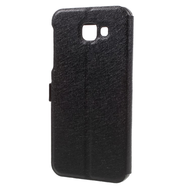 Silk Texture Dual View Window Leather Case for Samsung Galaxy A8 (2016) - Black-2