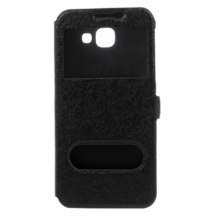 Silk Texture Dual View Window Leather Case for Samsung Galaxy A8 (2016) - Black-3
