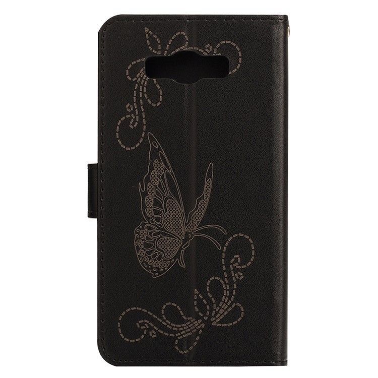 Laser Carving Butterfly Leather Wallet Case for Samsung Galaxy J7 (2016) SM-J710 - Black-2
