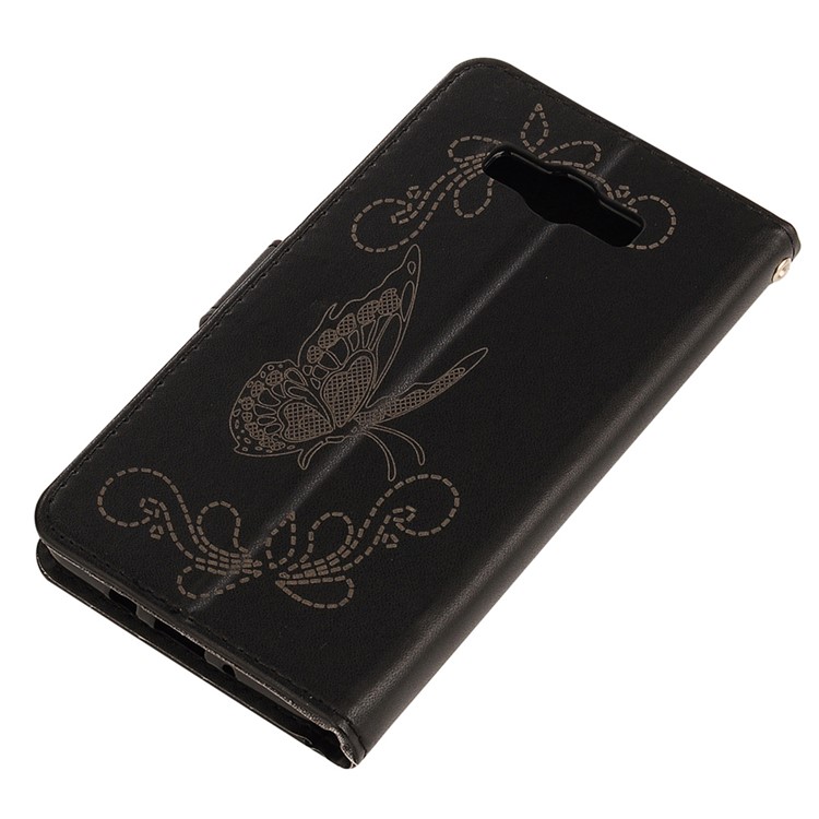 Laser Carving Butterfly Leather Wallet Case for Samsung Galaxy J7 (2016) SM-J710 - Black-4