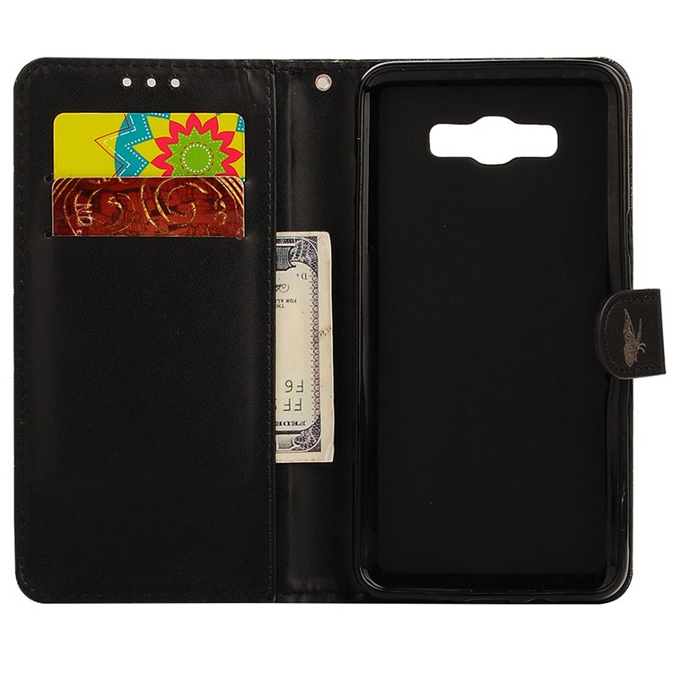 Laser Carving Butterfly Leather Wallet Case for Samsung Galaxy J7 (2016) SM-J710 - Black-7