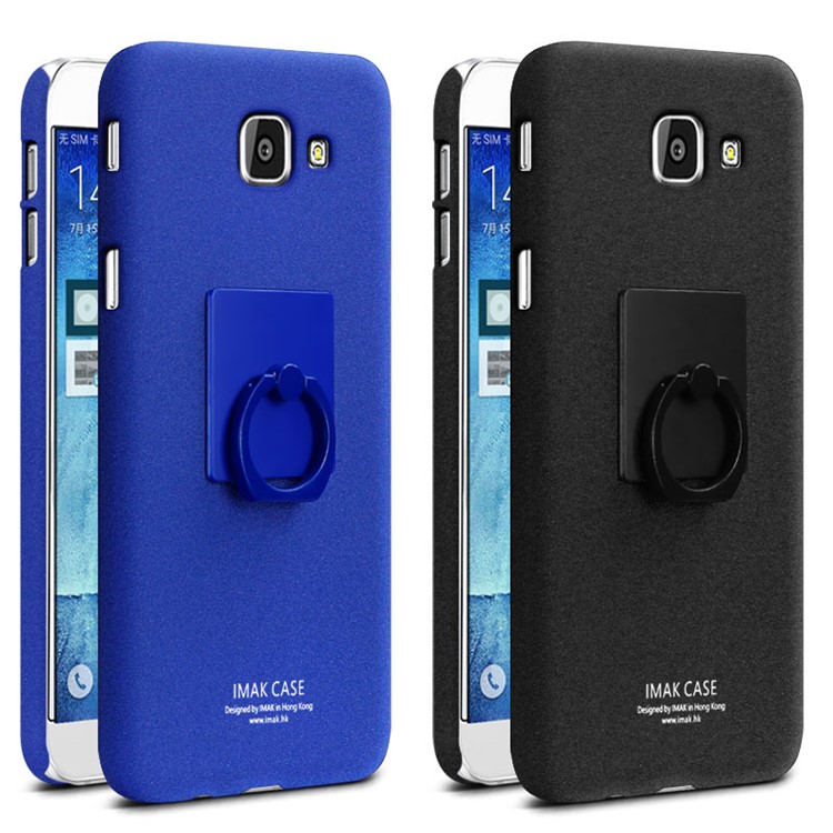 IMAK Matte Hard Phone Case with Ring Kickstand + Screen Protector Film for Samsung Galaxy A5 (2017) - Black-5