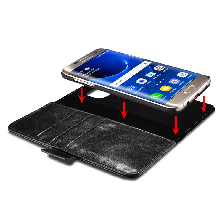 ICARER 2-in-1 Genuine Leather Wallet Case with Movable Inner PC for Samsung Galaxy S7 edge G935 - Black-2