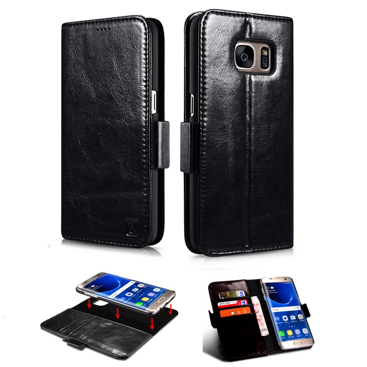 ICARER 2-in-1 Movable Inner PC Genuine Leather Wallet Case Cover for Samsung Galaxy S7 G930 - Black-1