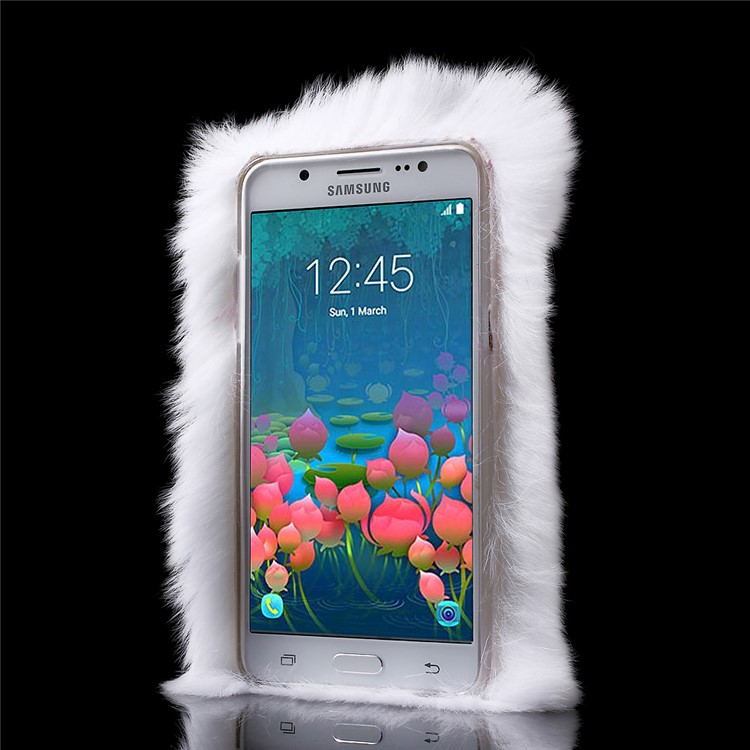 Winter Soft Warm Rabbit Fur Diamante TPU Case for Samsung Galaxy J5 (2016) J510 - White-2