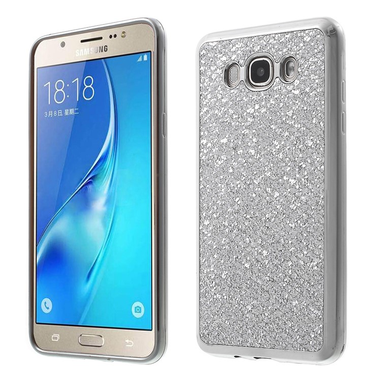 Flash Powder Leather Coated Plating TPU Case for Samsung Galaxy J5 (2016) J510 - Silver-1