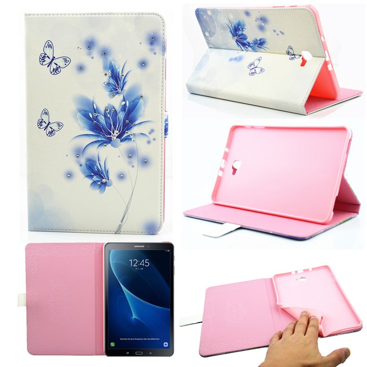 

Patterned Crystal Leather Flip Case for Samsung Tab A 10.1 (2016) T580 - Blue Flowers & Butterflies, Galaxy Tab A 10.1 (2016)