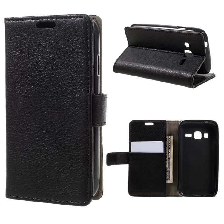 Lychee Skin Wallet Leather Stand Case for Samsung Galaxy J1 mini prime - Black-1
