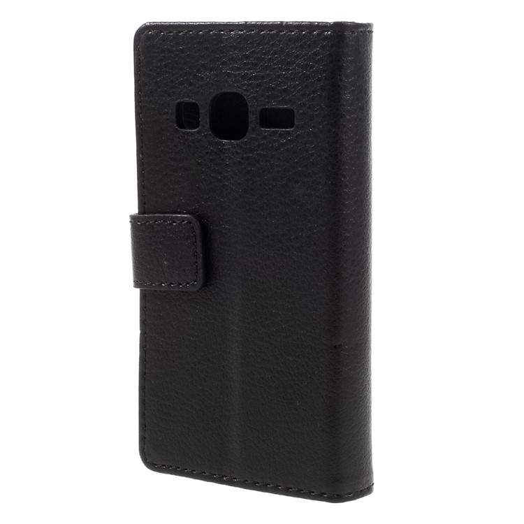 Lychee Skin Wallet Leather Stand Case for Samsung Galaxy J1 mini prime - Black-2