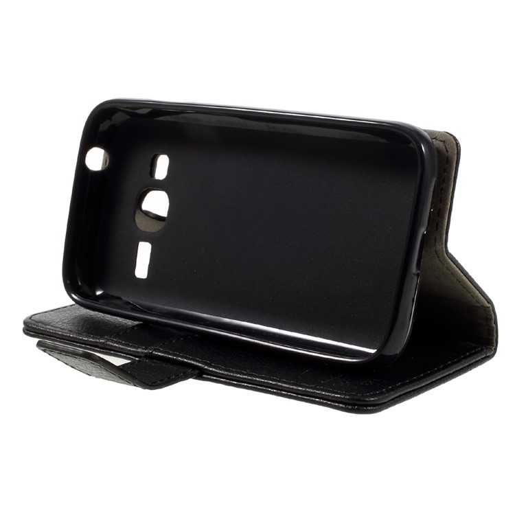 Lychee Skin Wallet Leather Stand Case for Samsung Galaxy J1 mini prime - Black-4