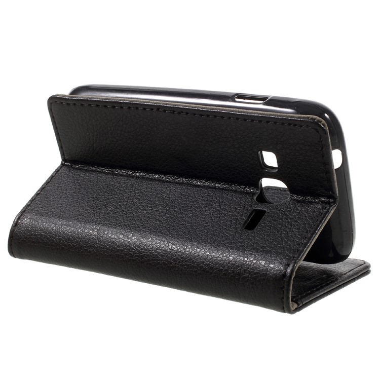 Lychee Skin Wallet Leather Stand Case for Samsung Galaxy J1 mini prime - Black-5