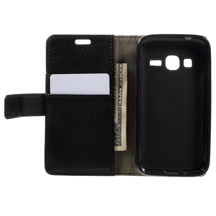 Lychee Skin Wallet Leather Stand Case for Samsung Galaxy J1 mini prime - Black-6