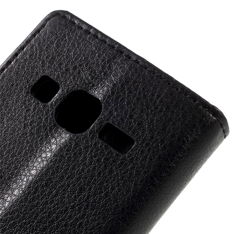 Lychee Skin Wallet Leather Stand Case for Samsung Galaxy J1 mini prime - Black-8