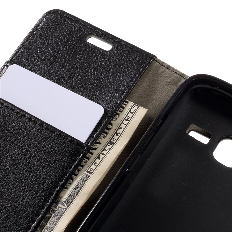 Lychee Skin Wallet Leather Stand Case for Samsung Galaxy J1 mini prime - Black-9