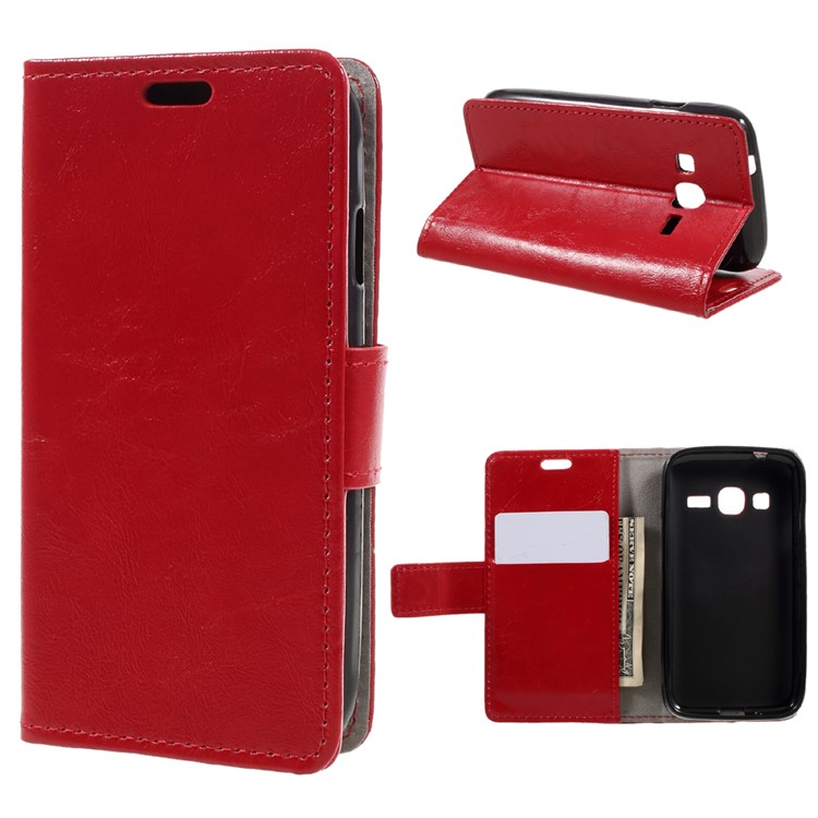 

Crazy Horse Leather Wallet Case Cover for Samsung Galaxy J1 mini prime - Red