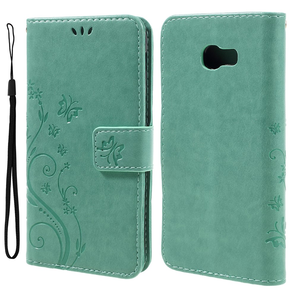 Butterfly Flowers Magnetic Leather Stand Case for Samsung Galaxy A5 (2017) - Cyan-1