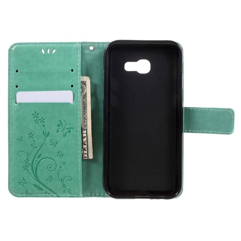 Butterfly Flowers Magnetic Leather Stand Case for Samsung Galaxy A5 (2017) - Cyan-7