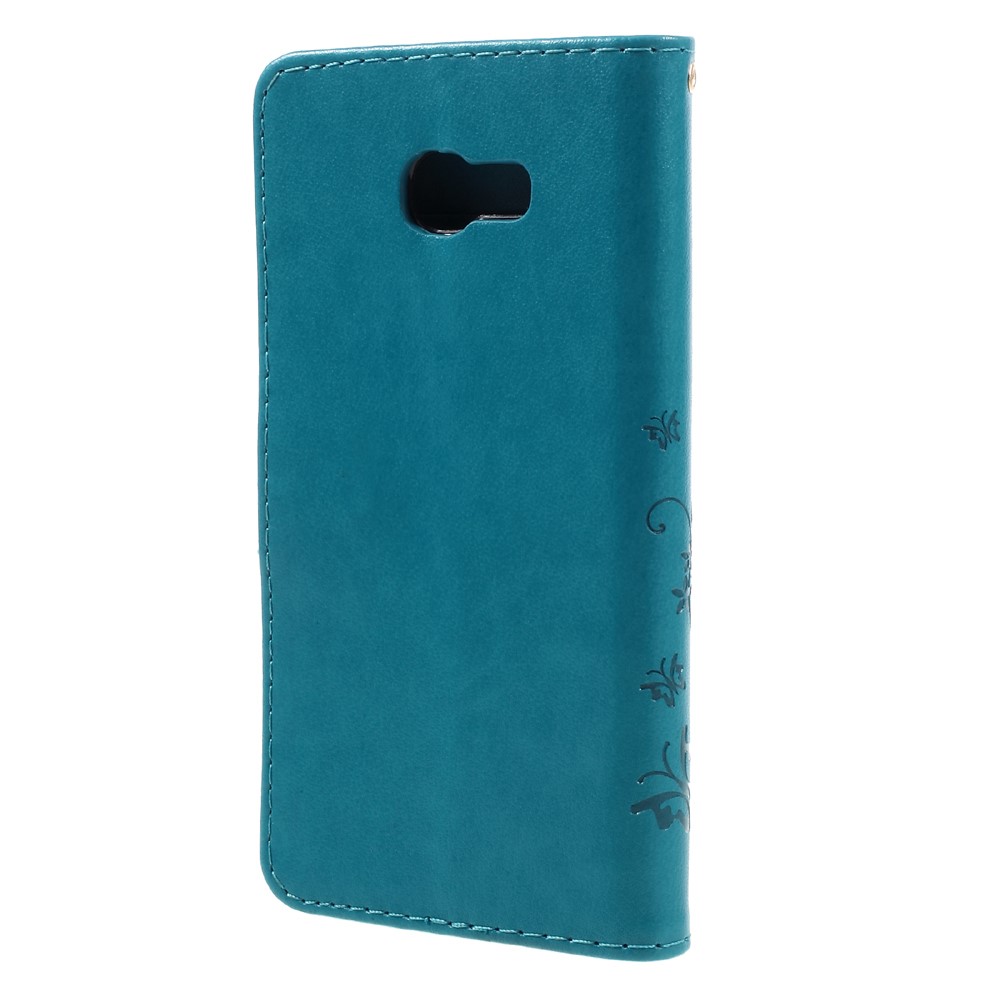 Butterfly Flowers Wallet Leather Stand Case for Samsung Galaxy A3 (2017) - Blue-2