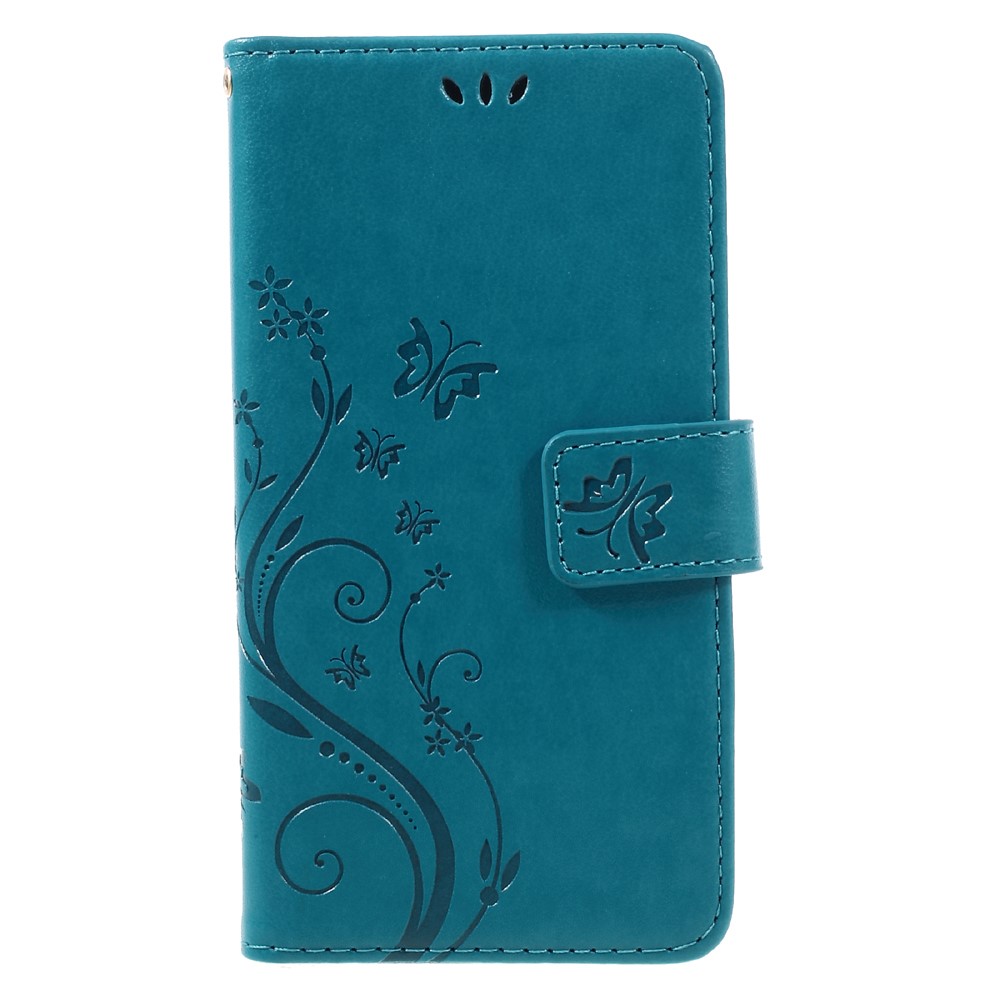 Case de Cuero de Billetera de Flores de Mariposa Para Samsung Galaxy A3 (2017) - Azul