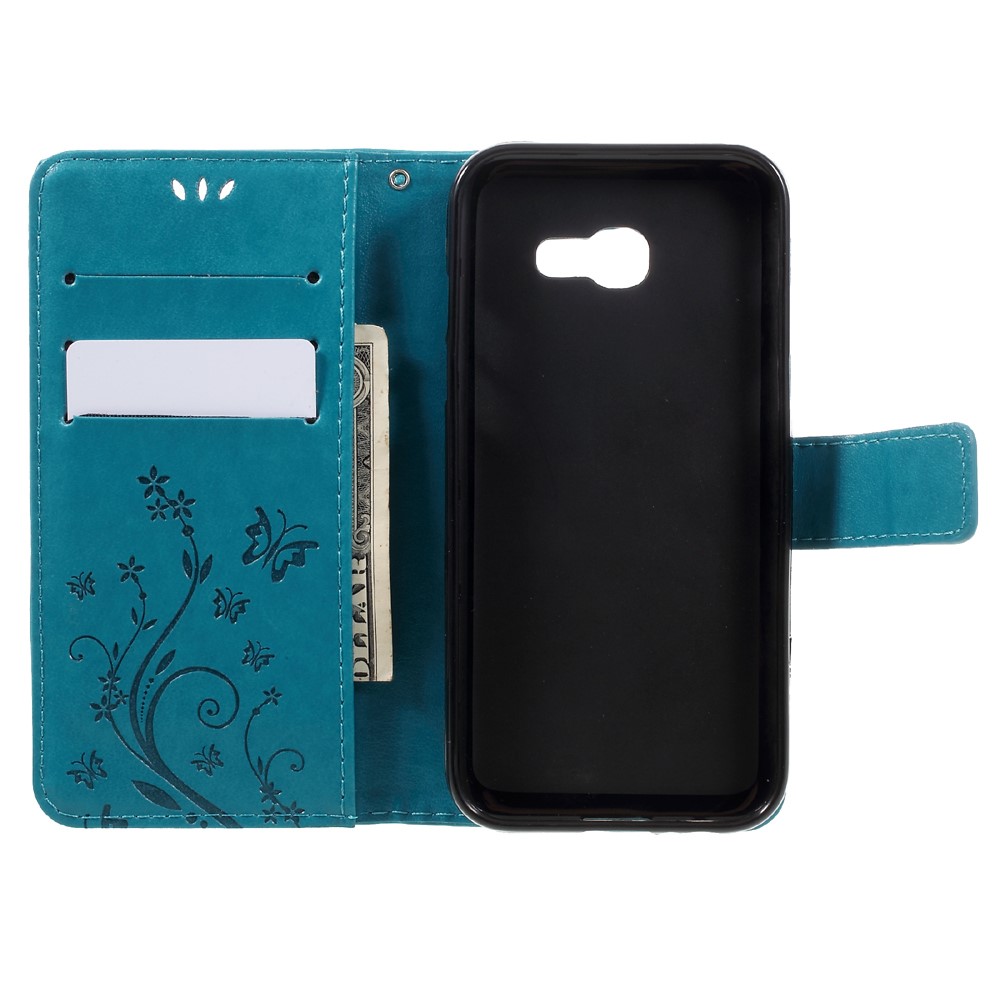 Butterfly Flowers Wallet Leather Stand Case for Samsung Galaxy A3 (2017) - Blue-6