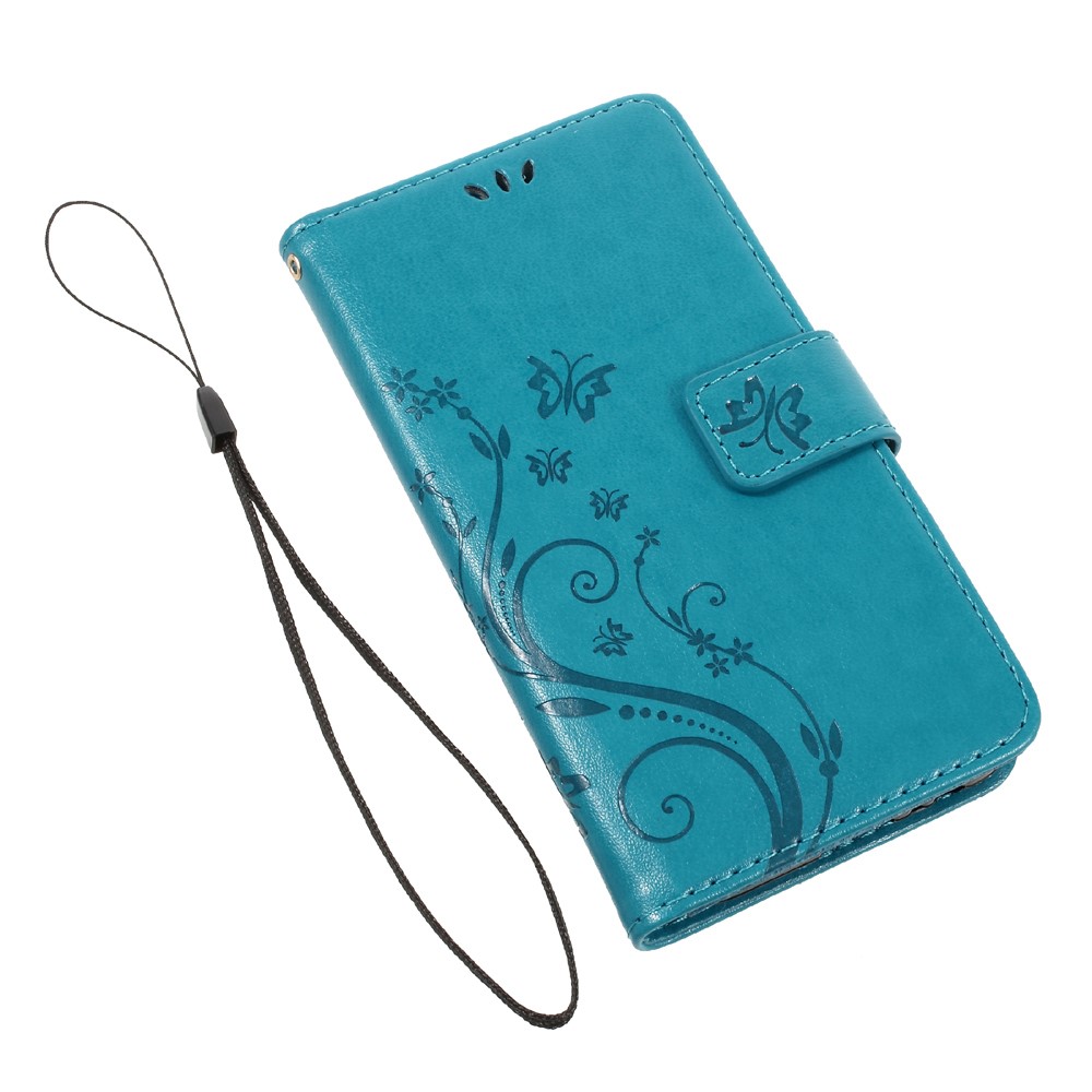 Case de Cuero de Billetera de Flores de Mariposa Para Samsung Galaxy A3 (2017) - Azul