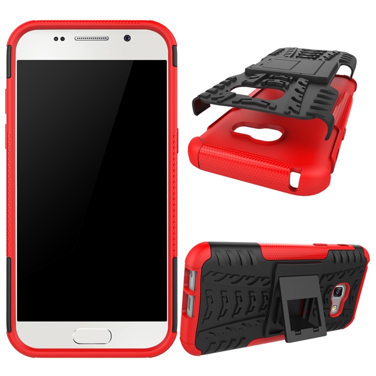 Anti-slip PC + TPU Hybrid Shell with Kickstand for Samsung Galaxy A3 (2017) - Red-2