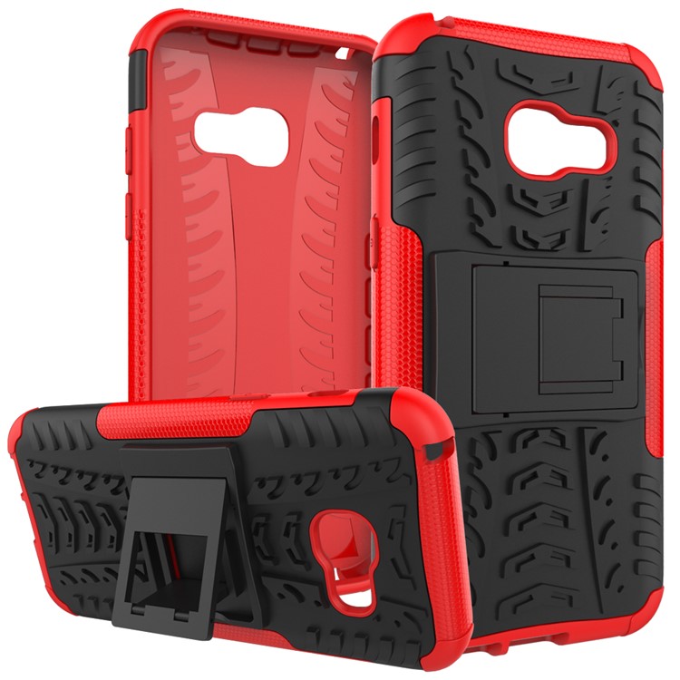 Anti-slip PC + TPU Hybrid Shell with Kickstand for Samsung Galaxy A3 (2017) - Red-5