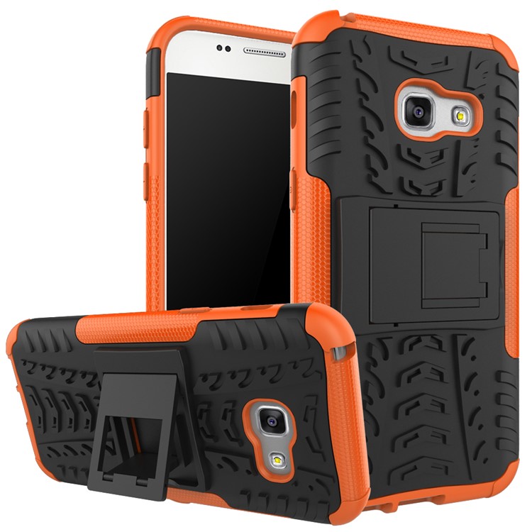 Anti-slip PC + TPU Hybrid Back Case with Kickstand for Samsung Galaxy A3 (2017) - Orange-1