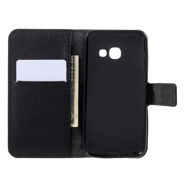 Litchi Grain Leather Wallet Phone Stand Case for Samsung Galaxy A3 (2017) - Black-4