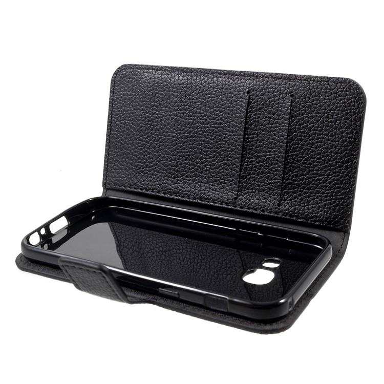 Litchi Grain Leather Wallet Phone Stand Case for Samsung Galaxy A3 (2017) - Black-5