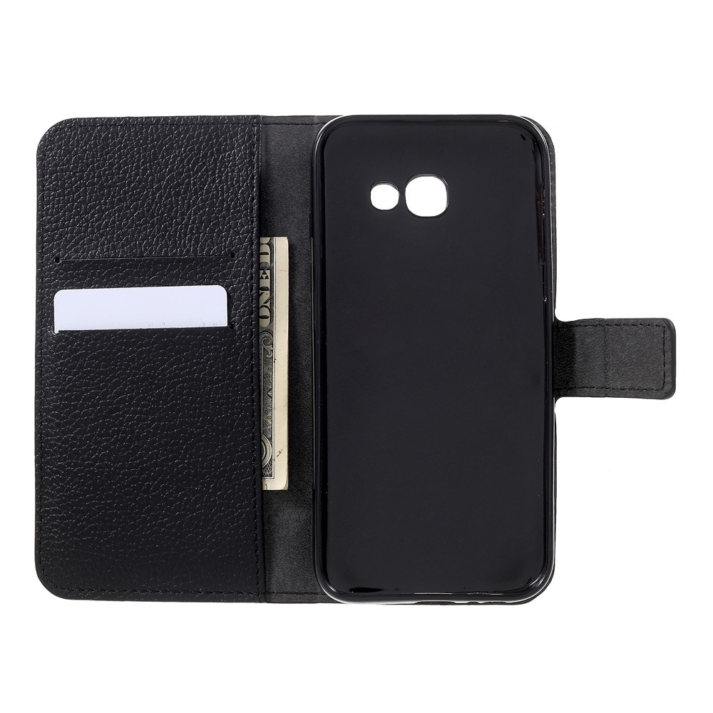 Flip Stand Magnetic Leather Willet Case Para Samsung Galaxy A5 (2017) Litchi Textura - Negro