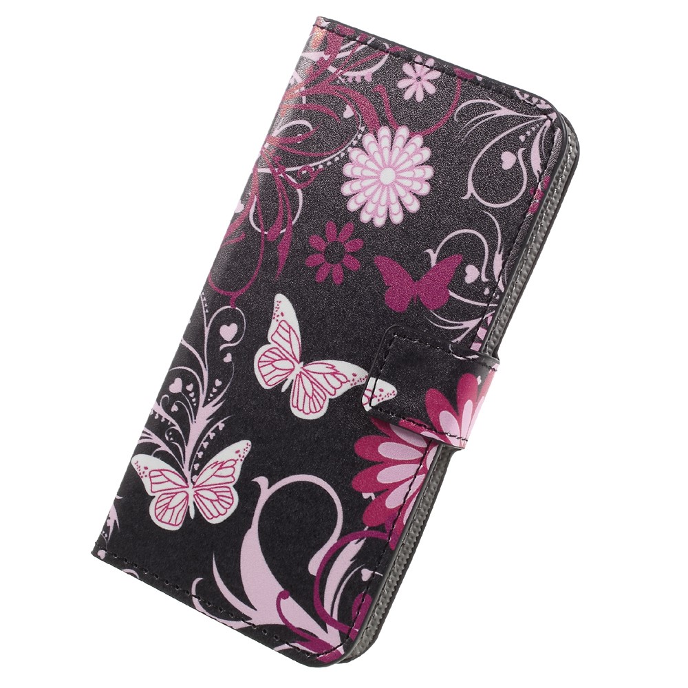 Patterned Leather Stand Phone Casing for Samsung Galaxy A3 (2017) - Butterfly and Flowers-4