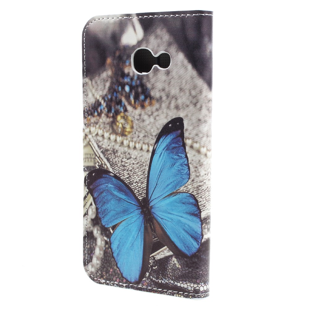 Patterned Leather Stand Mobile Case for Samsung Galaxy A3 (2017) - Blue Butterfly-2